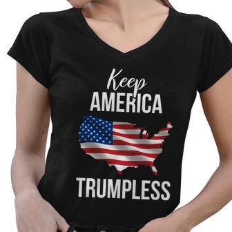 Flag Of The United States Usa Keep America Trumpless Meaningful Gift Women V-Neck T-Shirt - Monsterry CA