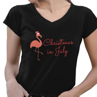 Flamingo Christmas In July Gift Women V-Neck T-Shirt - Monsterry