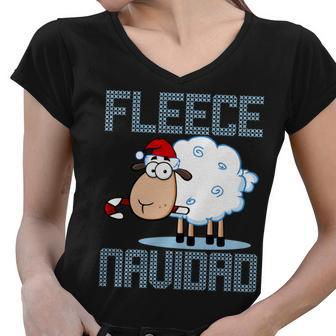 Fleece Navidad Sheep Lamb Ugly Christmas Sweater Design Tshirt Women V-Neck T-Shirt - Monsterry DE