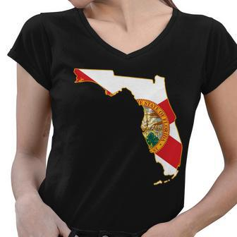 Florida Map State Flag Tshirt Women V-Neck T-Shirt - Monsterry DE