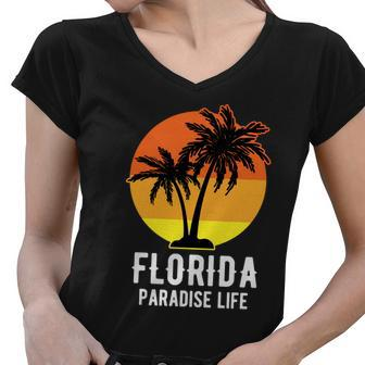 Florida Paradise Life Typography Women V-Neck T-Shirt - Monsterry AU