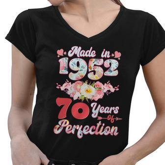 Flower Floral Made In 1952 70 Years Of Perfection 70Th Birthday Graphic Design Printed Casual Daily Basic Women V-Neck T-Shirt