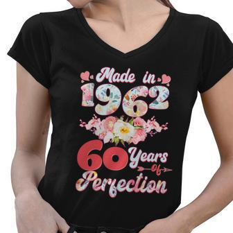 Flower Floral Made In 1962 60 Years Of Perfection 60Th Birthday Tshirt Women V-Neck T-Shirt - Monsterry