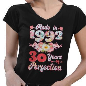 Flower Floral Made In 1992 30 Years Of Perfection 30Th Birthday Women V-Neck T-Shirt - Monsterry AU