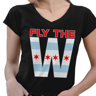 Fly The W Chicago Flag Women V-Neck T-Shirt - Monsterry CA