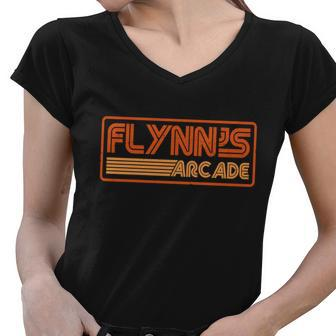Flynns Arcade Vintage Retro 80S Logo Tshirt Women V-Neck T-Shirt - Monsterry DE