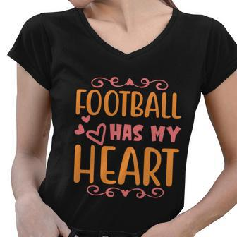 Football Has My Heart Halloween Quote V2 Women V-Neck T-Shirt - Monsterry