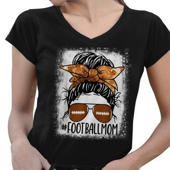 Football Mom Life Tie Dye Bleached Messy Bun Player Women V-Neck T-Shirt - Thegiftio UK