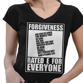 Forgiveness Rated E For Everyone Women V-Neck T-Shirt - Monsterry