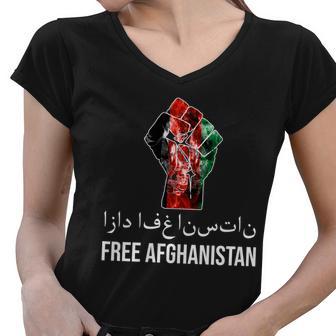 Free Afghanistan Fist Arabic Writing Tshirt Women V-Neck T-Shirt - Monsterry UK