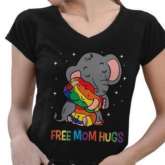 Free Mom Hugs Lgbt Mother Elephant Rainbow Womens Gift Women V-Neck T-Shirt - Thegiftio UK