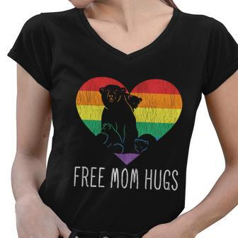 Free Mom Hugs Mama Bear Proud Mother Parent Pride Lgbt Mom Cute Gift Women V-Neck T-Shirt - Thegiftio UK