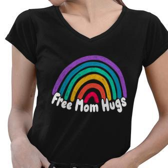 Free Mom Hugs Rainbow Heart Lgbt Pride Month Gay Pride Gift Women V-Neck T-Shirt - Thegiftio UK