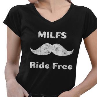 Free Mustache Rides Milfs Ride Free Women V-Neck T-Shirt - Monsterry