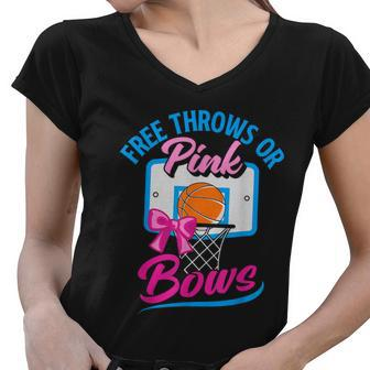 Free Throws Or Pink Bows Boy Or Girl Gender Reveal Party Graphic Design Printed Casual Daily Basic Women V-Neck T-Shirt - Thegiftio UK