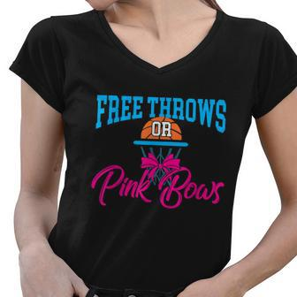 Free Throws Or Pink Bows Gender Reveal Party Baby Shower Graphic Design Printed Casual Daily Basic Women V-Neck T-Shirt - Thegiftio UK