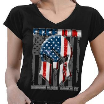 Freedom Come And Take It Gladiator Us Flag Women V-Neck T-Shirt - Monsterry