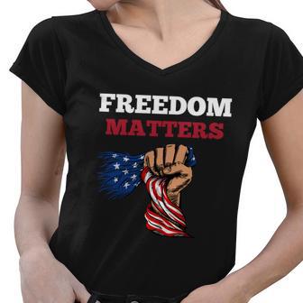 Freedom Matters Fist American Flag Women V-Neck T-Shirt - Monsterry