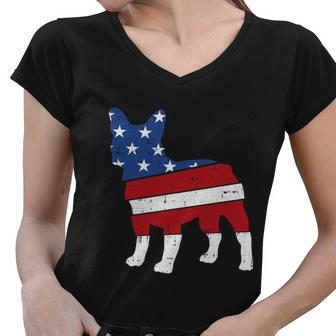 French Bulldog 4Th Of July Cute Frenchie American Flag Dog Women V-Neck T-Shirt - Monsterry CA