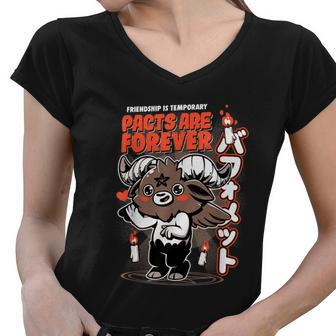Friendship Is Temporary Pacts Are Forever Satan Goat Demon Women V-Neck T-Shirt - Monsterry UK