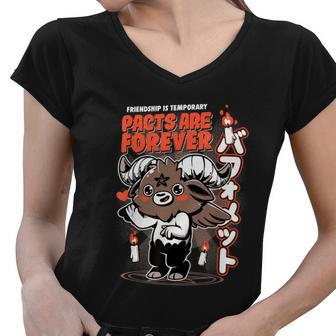 Friendship Is Temporary Pacts Are Forever Satan Goat Demon Women V-Neck T-Shirt - Monsterry CA