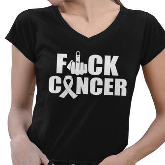 Fuck Cancer Ribbon Middle Finger Women V-Neck T-Shirt - Monsterry UK