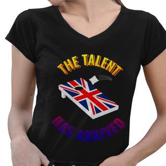 Fun Cornhole Gift The Talent Has Arrived Cornhole Team Gift Women V-Neck T-Shirt - Monsterry