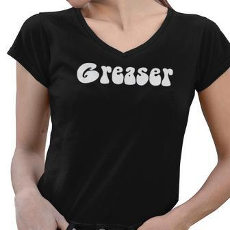 Fun Retro 1950&8217S Vintage Greaser White Text Gift Women V-Neck T-Shirt | Mazezy