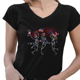 Funny 4Th Of July Dancing Skeleton Memorial Day Women V-Neck T-Shirt - Monsterry DE