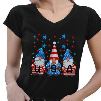 Funny 4Th Of July Gnomes Patriotic American Flag Cute Gnome Meaningful Gift Women V-Neck T-Shirt - Monsterry UK