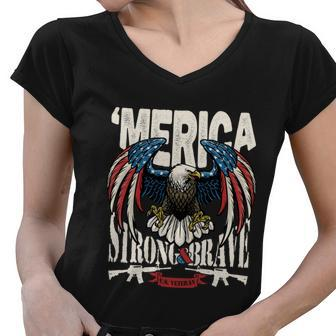 Funny 4Th Of July Usa Flag American Patriotic Eagle Gift Women V-Neck T-Shirt - Monsterry