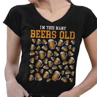 Funny 50 Years Old Birthday Im This Many Beers Old Drinking Women V-Neck T-Shirt - Seseable