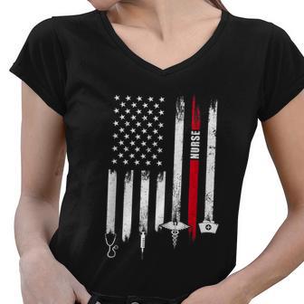 Funny American Flag Nurse Day Gift Idea Women V-Neck T-Shirt - Monsterry