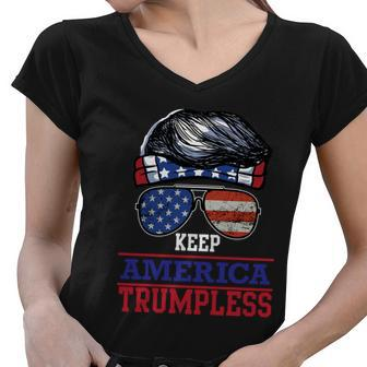 Funny American Flag Sunglasses Keep America Trumpless Gift V2 Women V-Neck T-Shirt - Monsterry