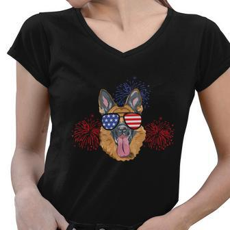 Funny Australian Cattle Dog Heeler American Flag Plus Size Shirt For Unisex Women V-Neck T-Shirt - Monsterry