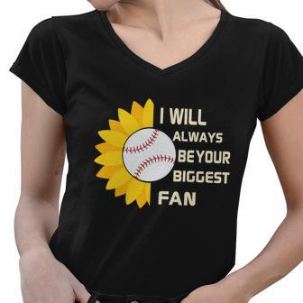 Funny Baseball Fan Baseball Lover Baseball Flower Baseball Quotes Women V-Neck T-Shirt - Monsterry AU