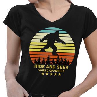 Funny Bigfoot Hide And Seek World Champion V2 Women V-Neck T-Shirt - Monsterry