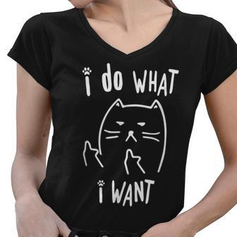 Funny Black Cat I Do What I Want With My Cat Meow Funny Gift Women V-Neck T-Shirt - Thegiftio UK