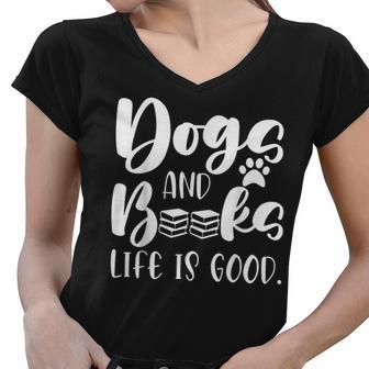 Funny Book Lovers Reading Lovers Dogs Books And Dogs Women V-Neck T-Shirt - Thegiftio UK