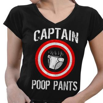 Funny Captain Poop Pants Tshirt Women V-Neck T-Shirt - Monsterry