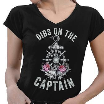 Funny Captain Wife Dibs On The Captain Flower Anchor Women V-Neck T-Shirt - Thegiftio UK