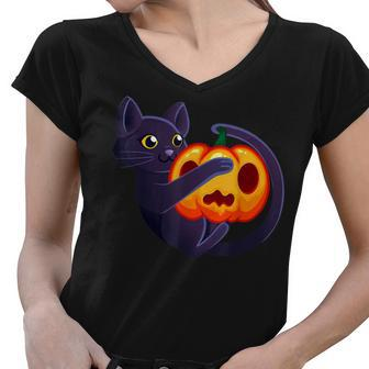 Funny Cat Halloween Tee Costume Women V-Neck T-Shirt - Thegiftio UK