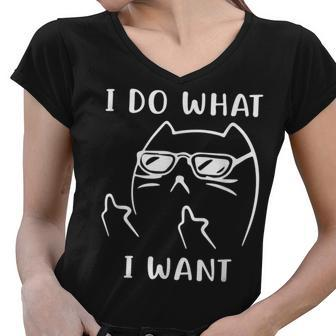 Funny Cat I Do What I Want With My Cat Funny Gift Women V-Neck T-Shirt - Thegiftio UK