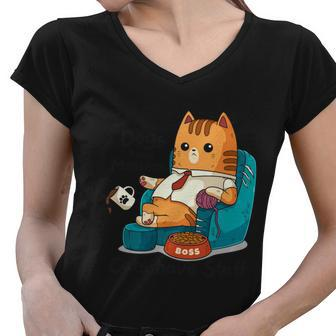 Funny Cat Meme Dogs Have Masters Cats Have Staff Cat Lover Gift Women V-Neck T-Shirt - Monsterry AU