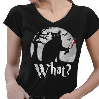 Funny Cat What Halloween Costume Bats Cat Horror Women V-Neck T-Shirt - Thegiftio