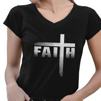 Funny Christian Faith Cross Christian Faith Cross Women V-Neck T-Shirt - Monsterry AU