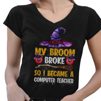 Funny Computer Teacher Witch Halloween Costume Women Men Women V-Neck T-Shirt - Thegiftio UK