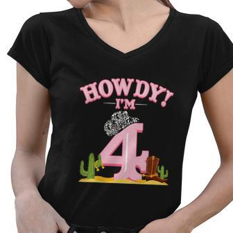 Funny Cowgirl 4Th Birthday Western Country Southern Women V-Neck T-Shirt - Monsterry AU