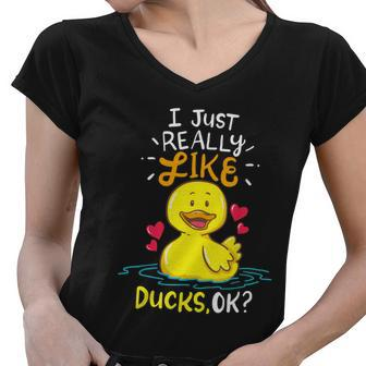 Funny Duck Ducks Rubber Gift Women V-Neck T-Shirt - Monsterry