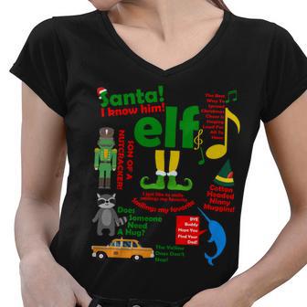 Funny Elf Santa Knows Him Christmas Women V-Neck T-Shirt - Monsterry AU